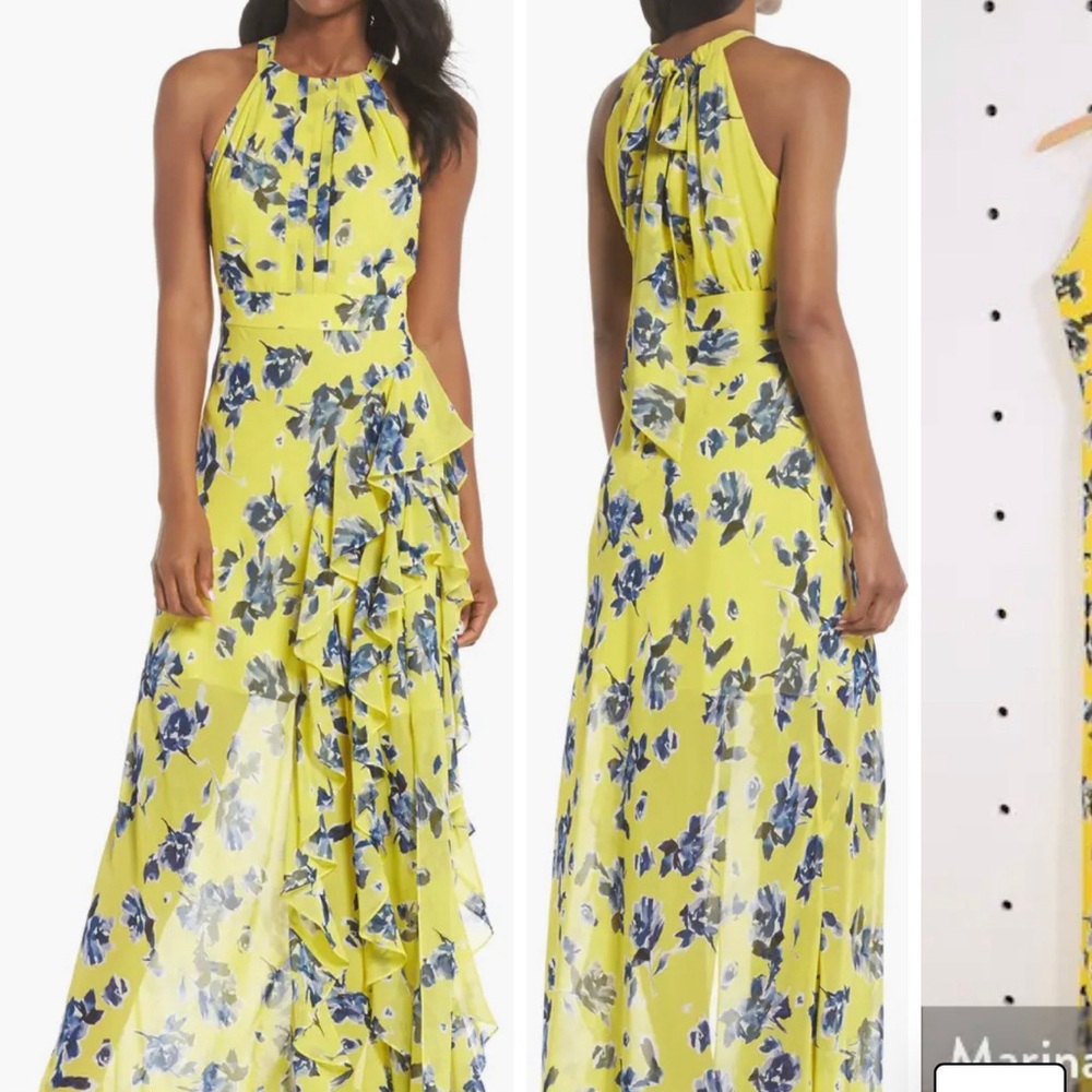Eliza J Halter Ruffle Maxi Dress Yellow